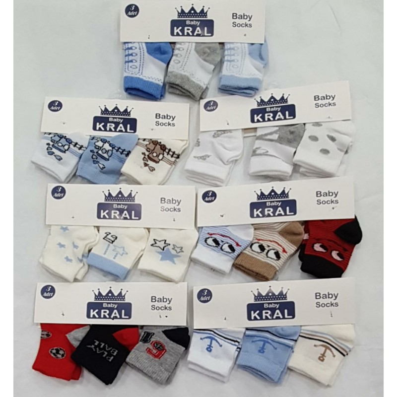 LOT DE 3 PAIRES DE CHAUSSETTES GARCONS KRAL BABY 0-6 MOIS LOT DE 3 PAIRES DE CHAUSSETTES GARCONS KRAL BABY 0-6 MOIS